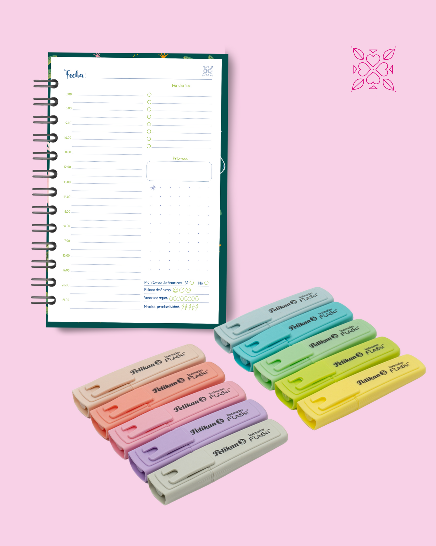 Agenda infinita + Marcadores Pelikan Pastel